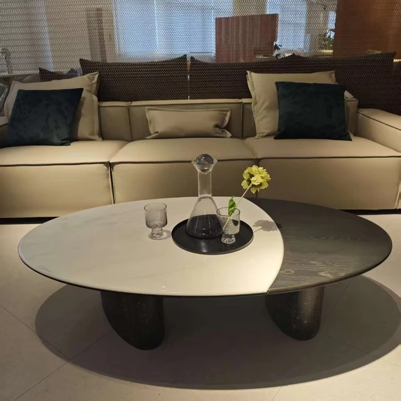 

Simple style wooden marble countertop coffee table, suitable for small apartment living room, high-end designer design