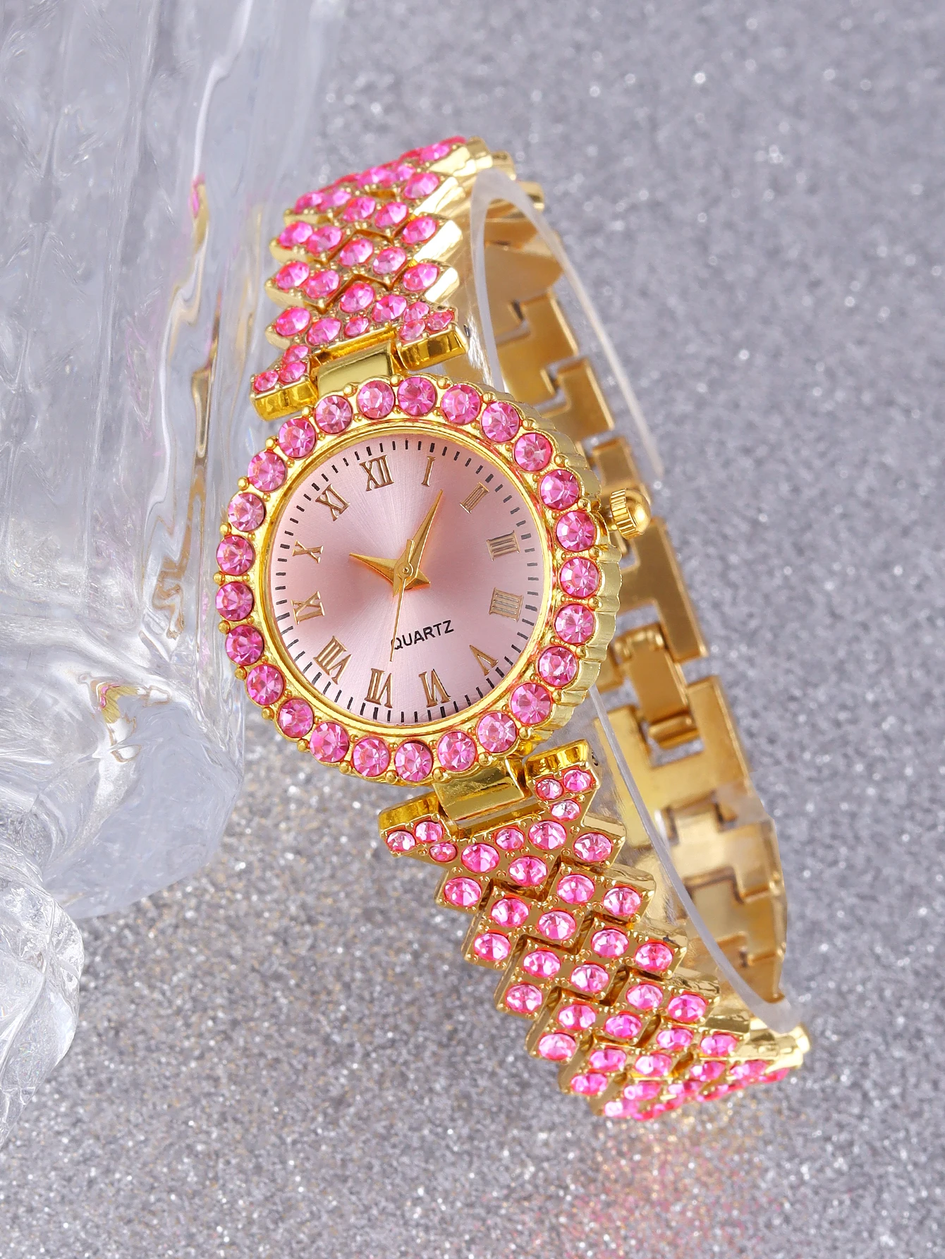 Relógio quartzo rosa e pulseira de cabelo, presente magnético para meninas, seleção de temporada de volta às aulas