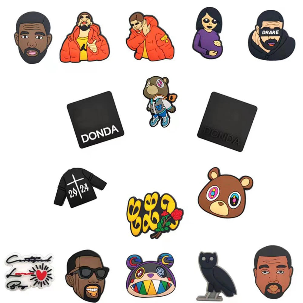 1/16pcs Kanye Bear Pop Character PVC for Cartoon DIY Shoe Charms Decorations Accessories for Classic Clog Kids Gifts