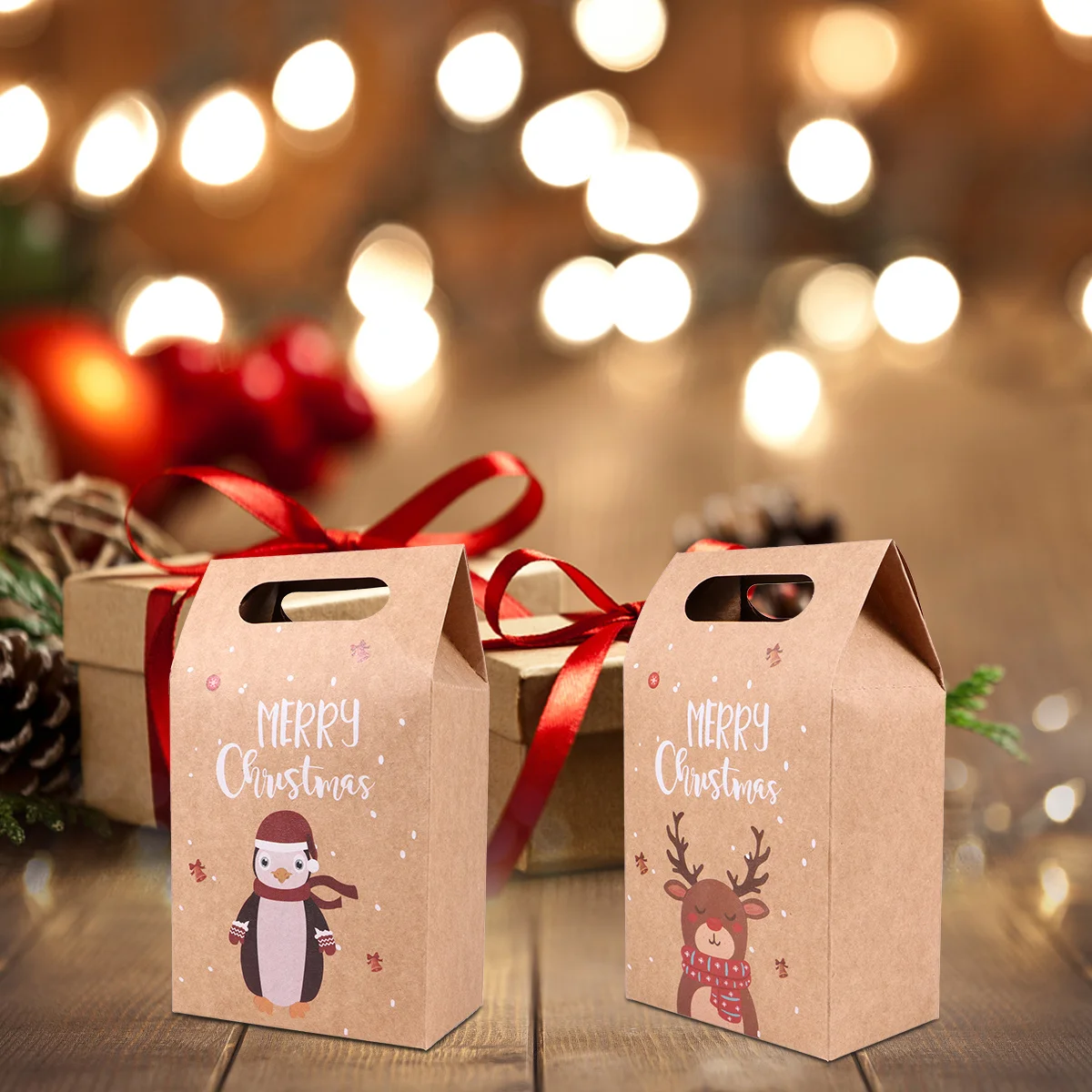 

24Pcs Christmas Gift Bag Kraft Paper Bags for Cookies Candies Chocolates Popcorn Packaging Strong Standing Candy Gift Pouch