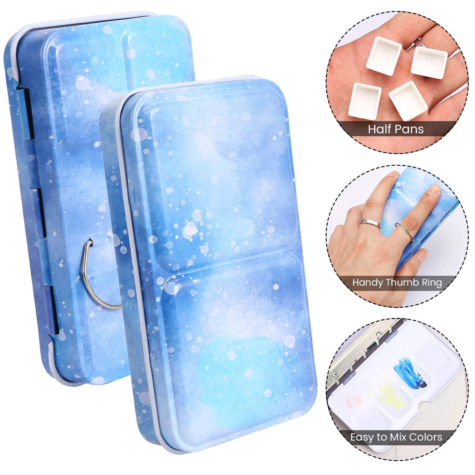 Paleta de lata de aquarela, caixa de pintura vazia de metal com 14 peças de meia panela vazia para paleta de aquarela de viagem DIY