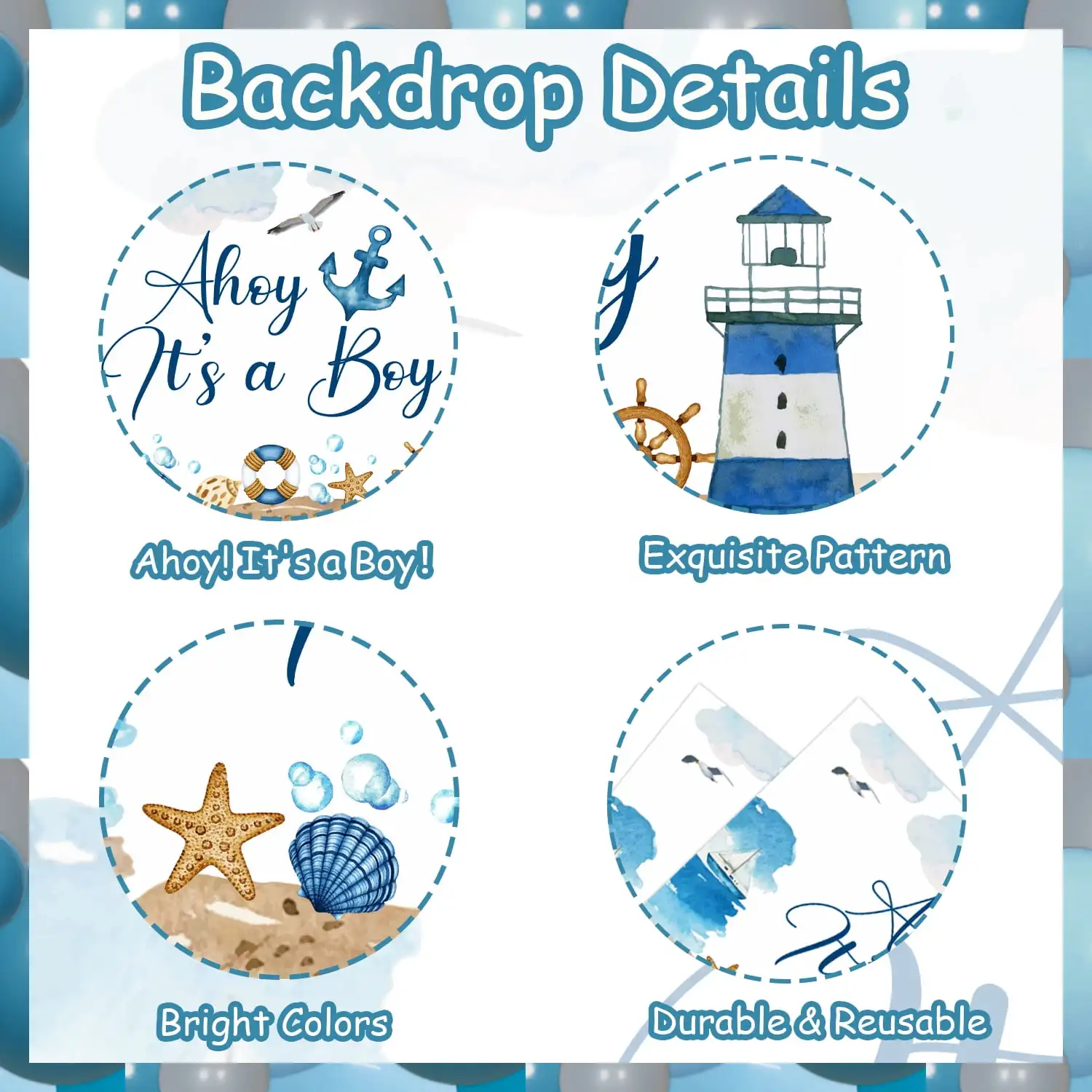 Nautical Baby Shower Decorations for Boy Ahoy It’s A Boy Printed Background Blue Theme Balloon Arch Kit for Kids Party Supplies