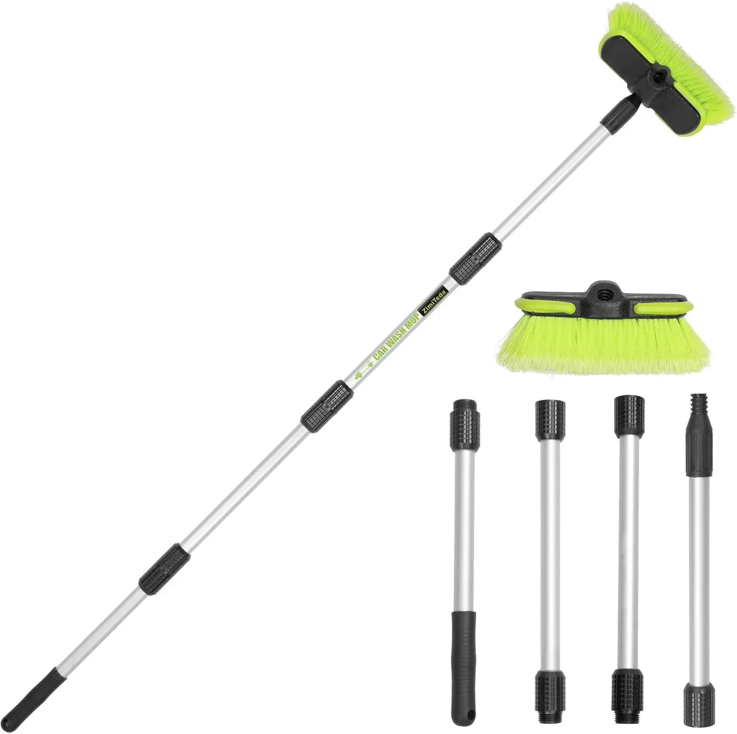 

65”165cm Car Wash Brush Long Handle Soft Bristle Scrub Cleaning Mop with 4 Hand-held Places Extendable Washing Brushes Broom Kit