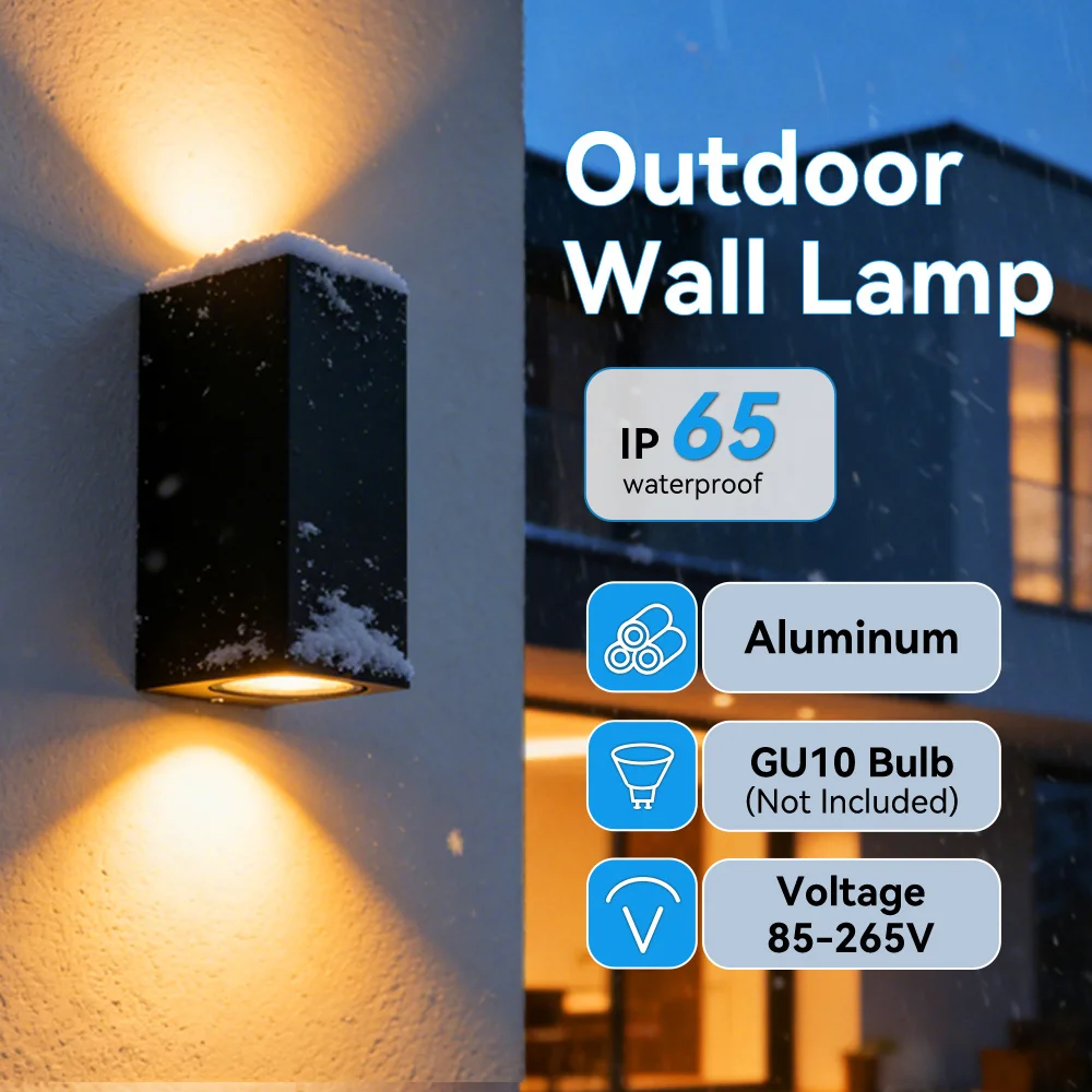 GU10 Double Head Wall Lamp Waterproof Round/Square Aluminum Wall Light 110-220V Indoor Outdoor Garden Porch Light