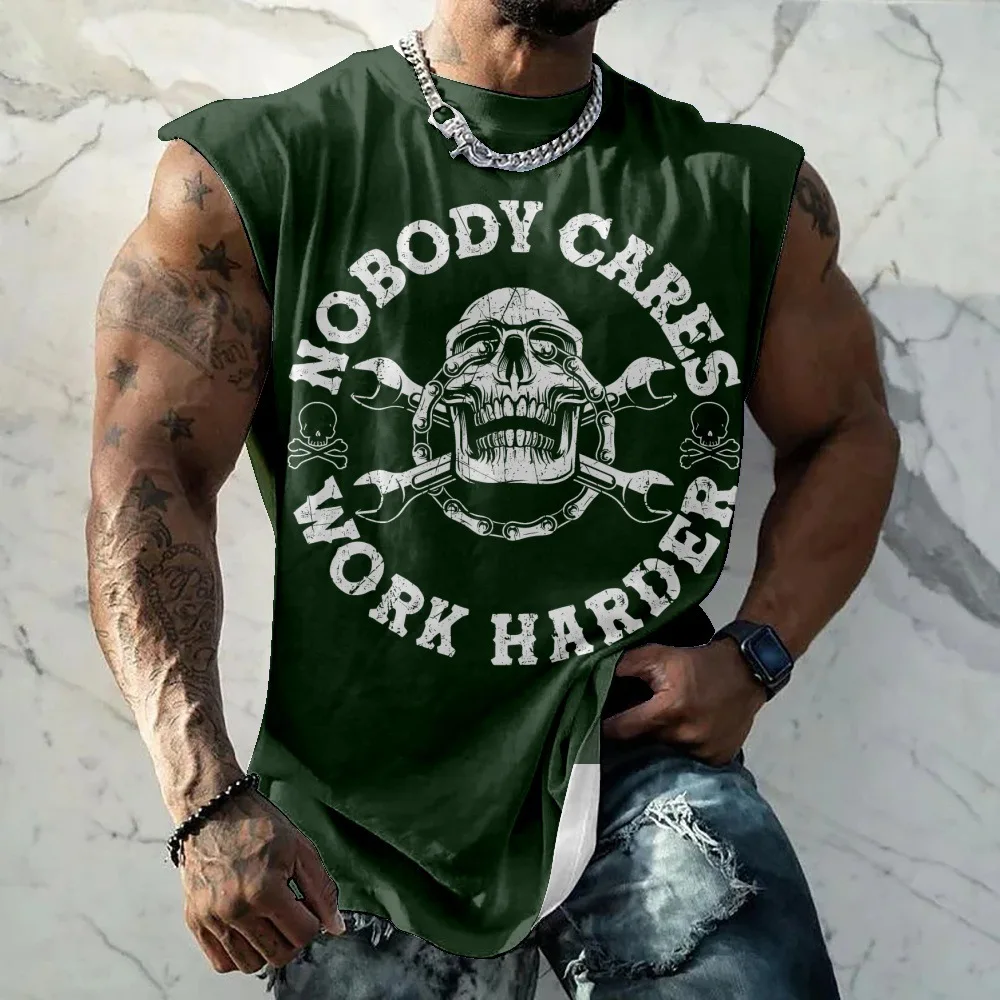 Muscleguys Fitness Stringer Vest Gyms Street skull Print Tank Tops Men Sleeveless Bodybuilding Clothing Undershirt