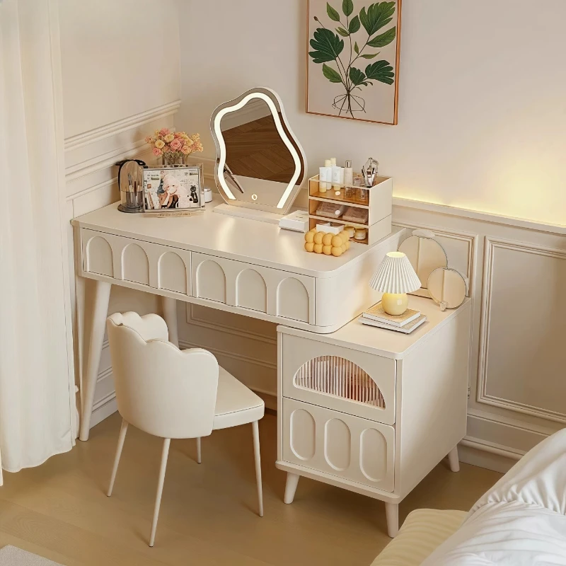 

Make Up Station Makeup Vanity Desk Chest of Drawers Woman Dressing Table with Light and Mirror Dresser for The Room Coiffeuse