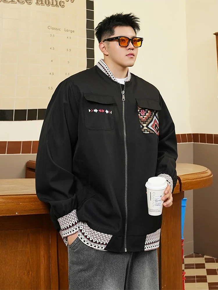 

Модная мужская куртка-бомбер большого размера с принтом, свободного кроя, осенняя, повседневная, ветрозащитная, из полиэстера, с длинными рукавами и молнией