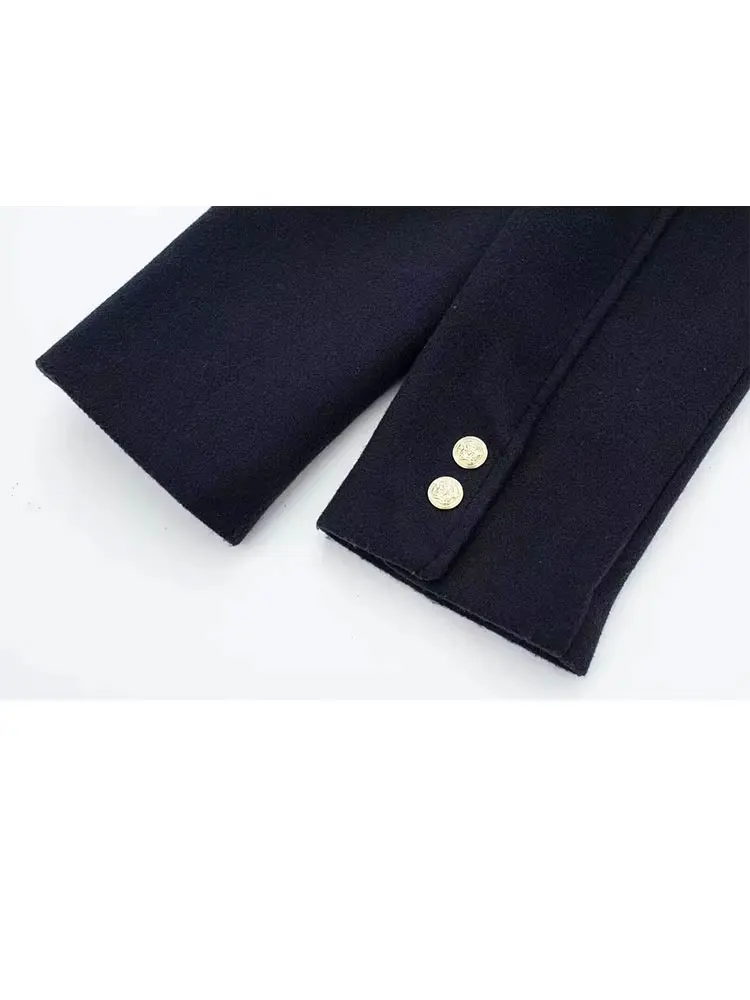 HH Female Autumn Fashion Casual Jacket Long Sleeves Lapel Coat Women's Chic Loose Single-breasted Solid Navy Retro Jacket