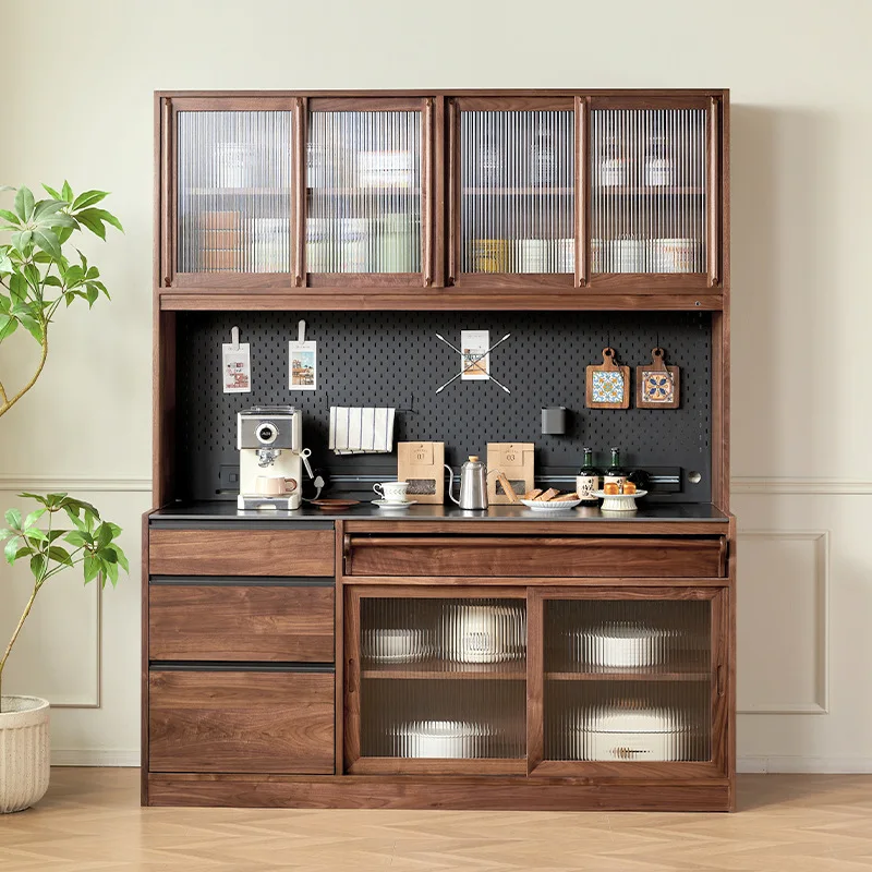 North American black walnut solid wood dining side cabinet against the wall Multifunctional household bucket cabinet