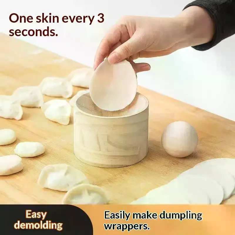 Wooden Wood Dumpling Skin Maker Pastry Tool Round Shape Dumpling Wrapper Skin Making Mold DIY Reusable Dough Pressing Tool