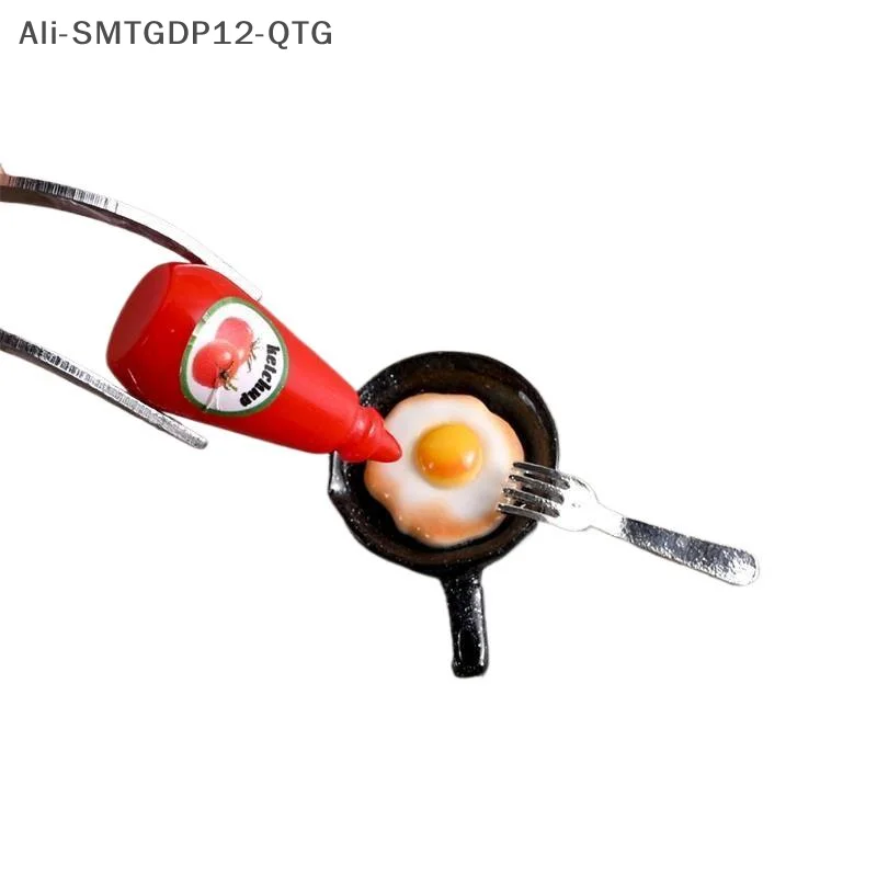 5 セット/バッグシミュレーションドールハウスパンオムレツフォークトマトソースミニチュアモデル DIY キッチンディナー食器子供のおもちゃの装飾