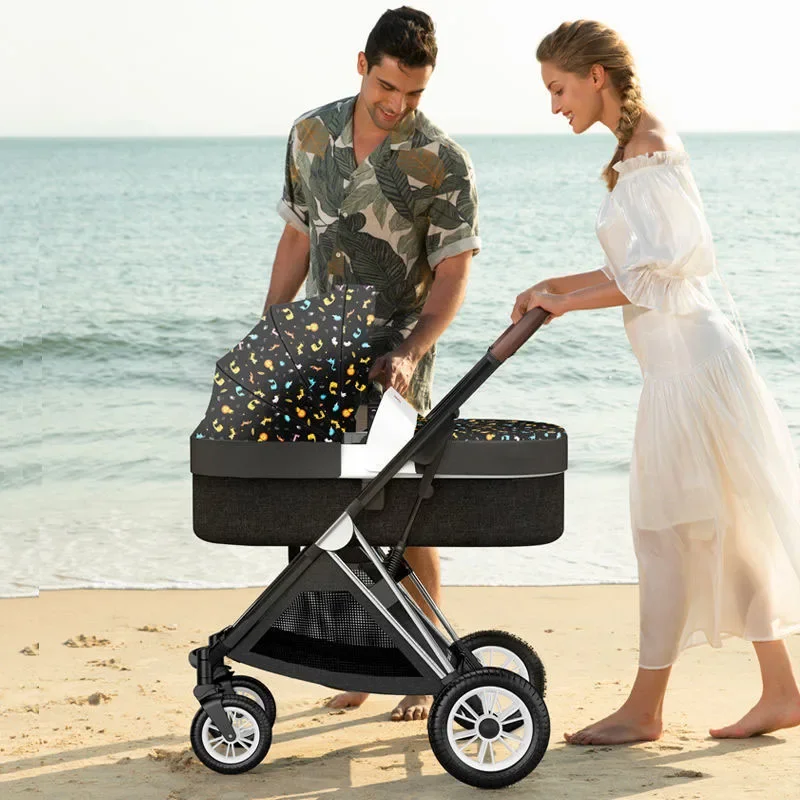 

3 in 1 with car seat foldable steel frame pushchair baby One-hand folding stroller With large storage basket