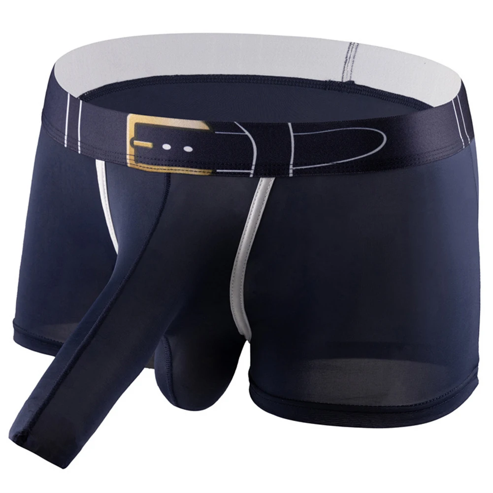 

Mens Sexy Elephant Nose Open Sheath Boxer Briefs Erotic Underwear 3D Belt Printed Shorts Ice Silk Breathable Sweat Underpants