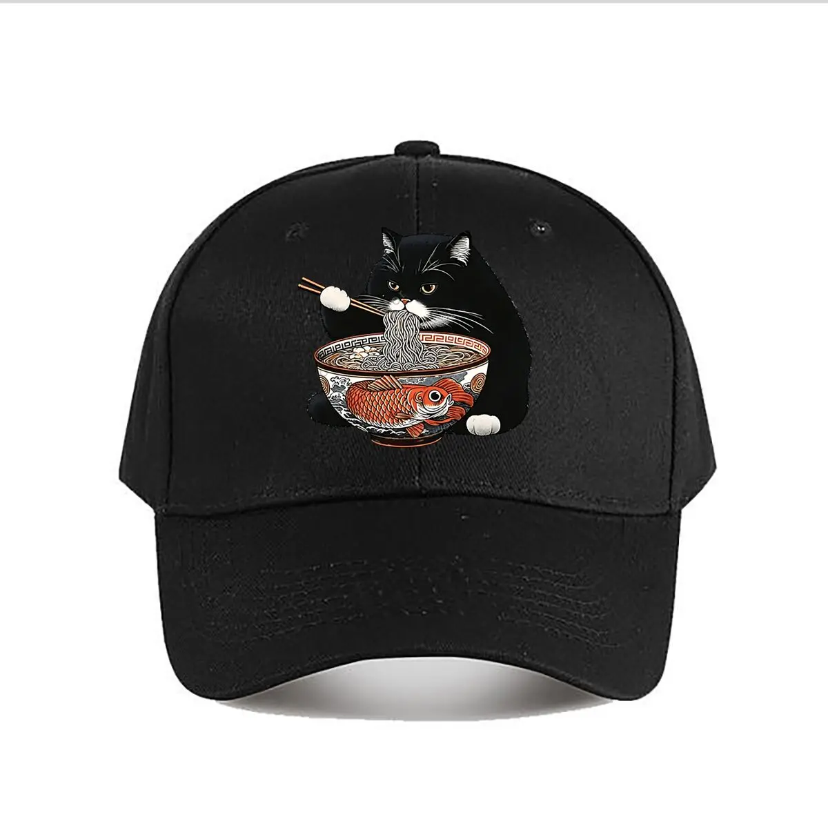 Vintage Cat Ramen Print Baseball Cap Fashion Men Sunhat Women's Outdoor Sports Snapback Cap