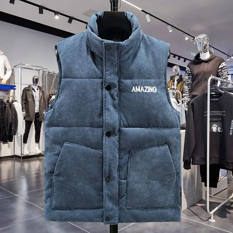2026 Autumn Winter Korean Style Fashion Down Cotton Vest Thick Warm Casual Plus Size Handsome Sleeveless Jacket Outerwear
