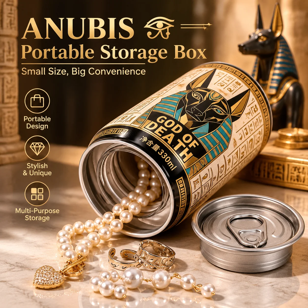 Tin Container Lid - 2Pcs Ancient Egypt Anubis Stash Can