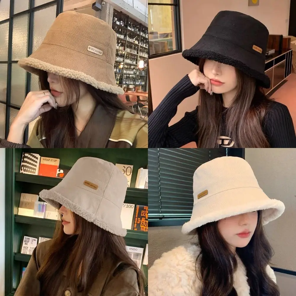 

Sweet Lamb Flannel Fisherman Hat Thickened Warm Basin Hat Double-sided Cold Resistant Bucket Hat Women's