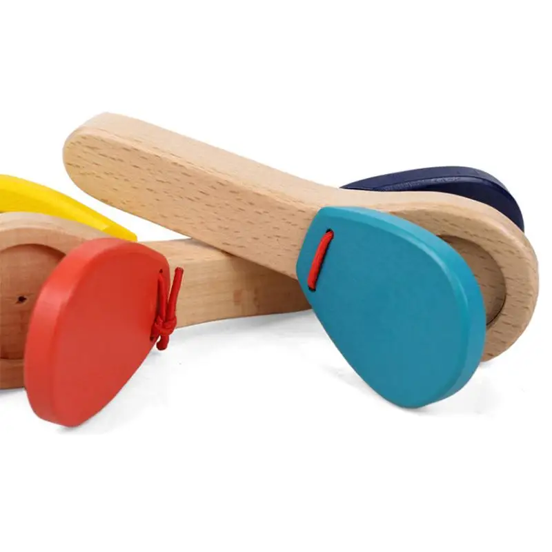 Orff Wooden Castanets 1pcs Child Hand Percussion Instrument for Early Learning Music Festival Party Classroom Entertainment