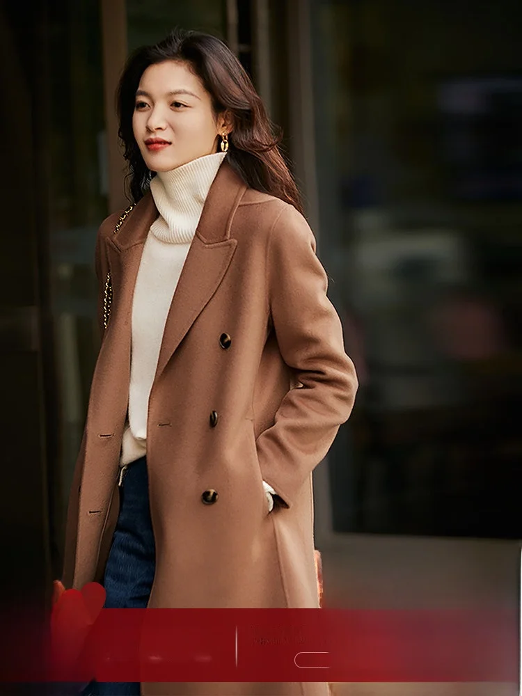 

Xhange Handmade Double-Faced Camere Woolen Coat Elely Simple Straight Cut OL Sle Pure Online Exclusive Chinese Made