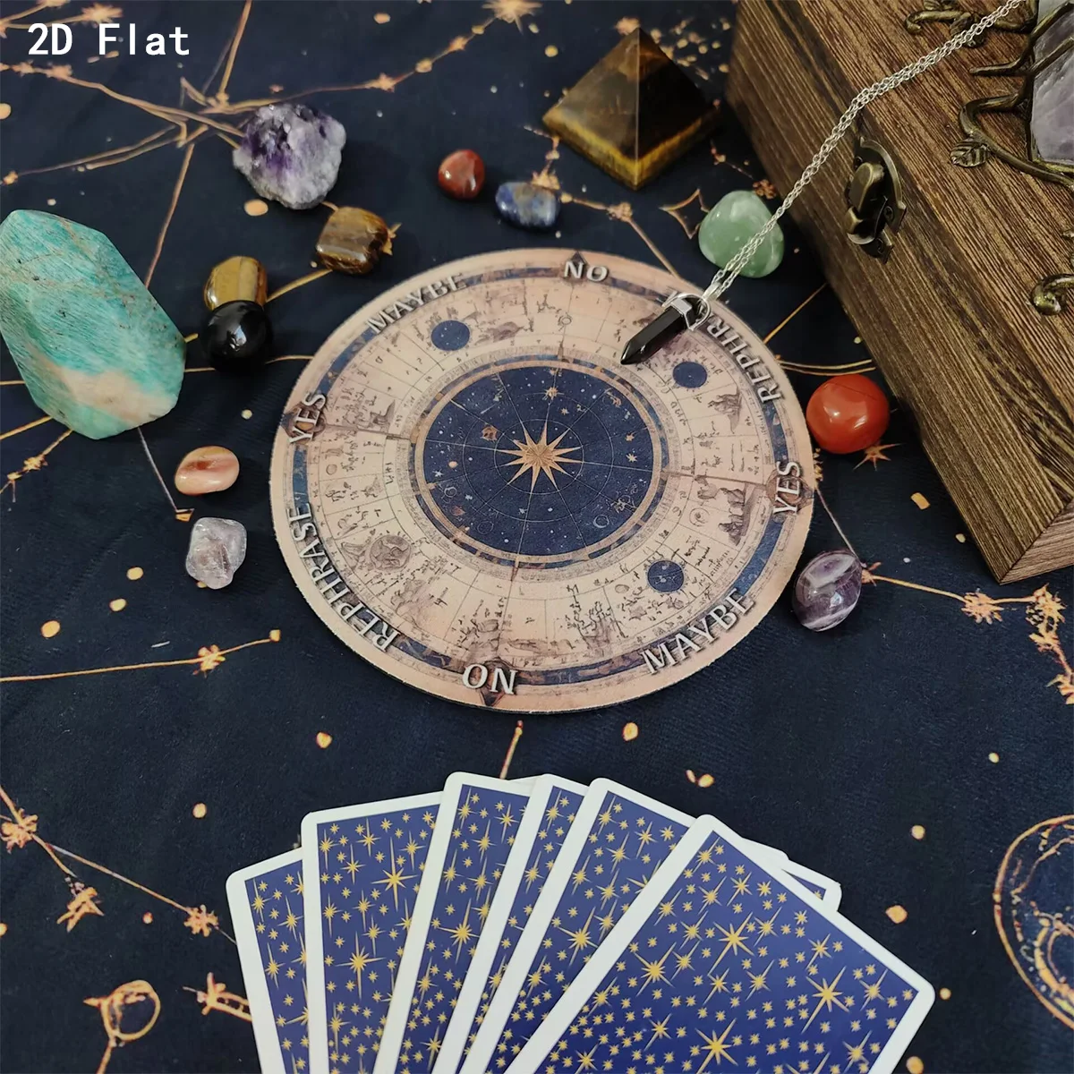 Retro Celestial Bodies Pendulum Play Mat Sun & Starry Sky Compass Magic Meditation Decision Mat For Astrology Oracle Card Mat