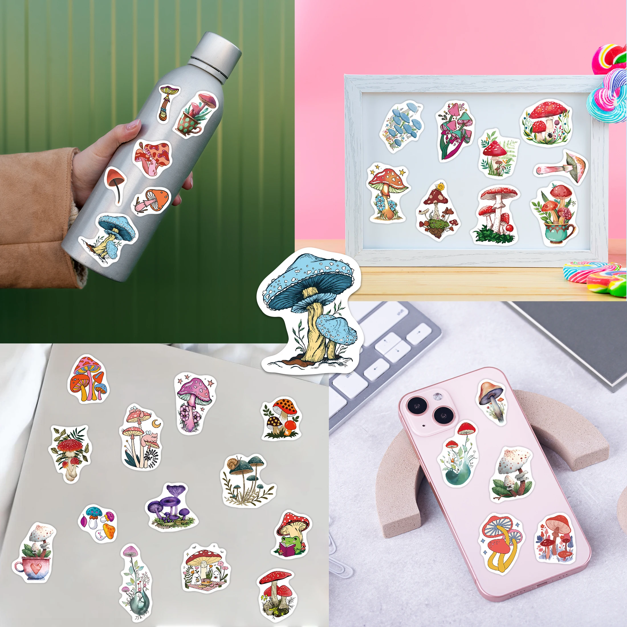 버섯 물병 야광 스티커, 비닐 방수 데칼 팩, 노트북 스케이트보드 전화 케이스, 어린이 스티커, 50 개