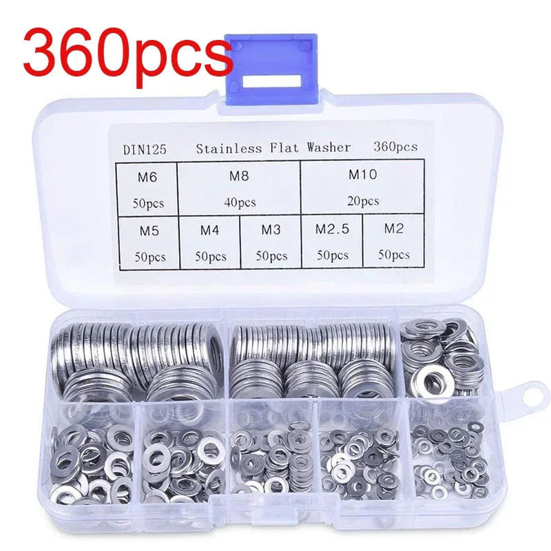 360pcs Stainless Steel Sealing Solid Gasket Washer M2 M2.5 M3 M4 M5 M6 M8 M10 Sump Plug Oil For General Repair Seal Ring Set