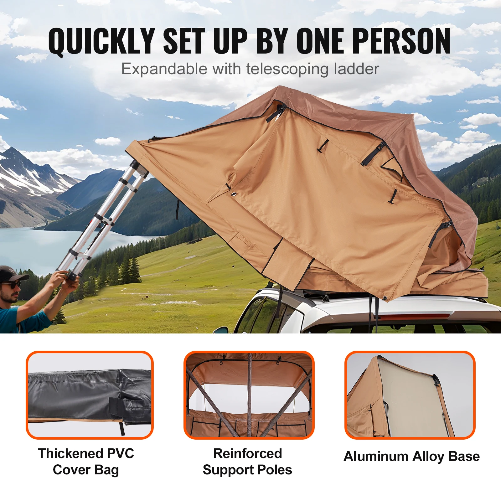 SucceBuy-tienda plegable para techo, tienda dura con escalera telescópica, colchón, bolsa de cubierta de PVC, impermeable, Jeep, SUV, furgoneta, camioneta