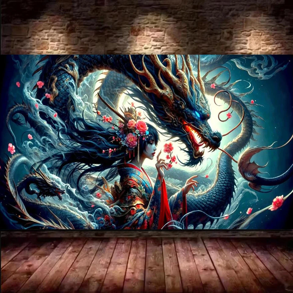 

Japan Ancient woman and fantasy dragon Landscape DIY 5D Diamond Painting New 2025 Full Mosaic Diamond Embroidery Big Size