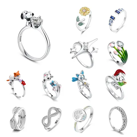 Hot Selling New 925 silver, Sun and Moon, Tulip, Puppy, Eternal Ring,Fit European Women's Holiday Gifts, Exquisite Jewelry