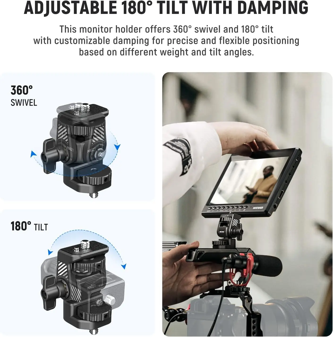 NEEWER Field Monitor Mount Holder with 1/4" Screw, 360° Swivel, Anti Twist Screw For  Atomos Ninja 5" & 7" Camera Monitor