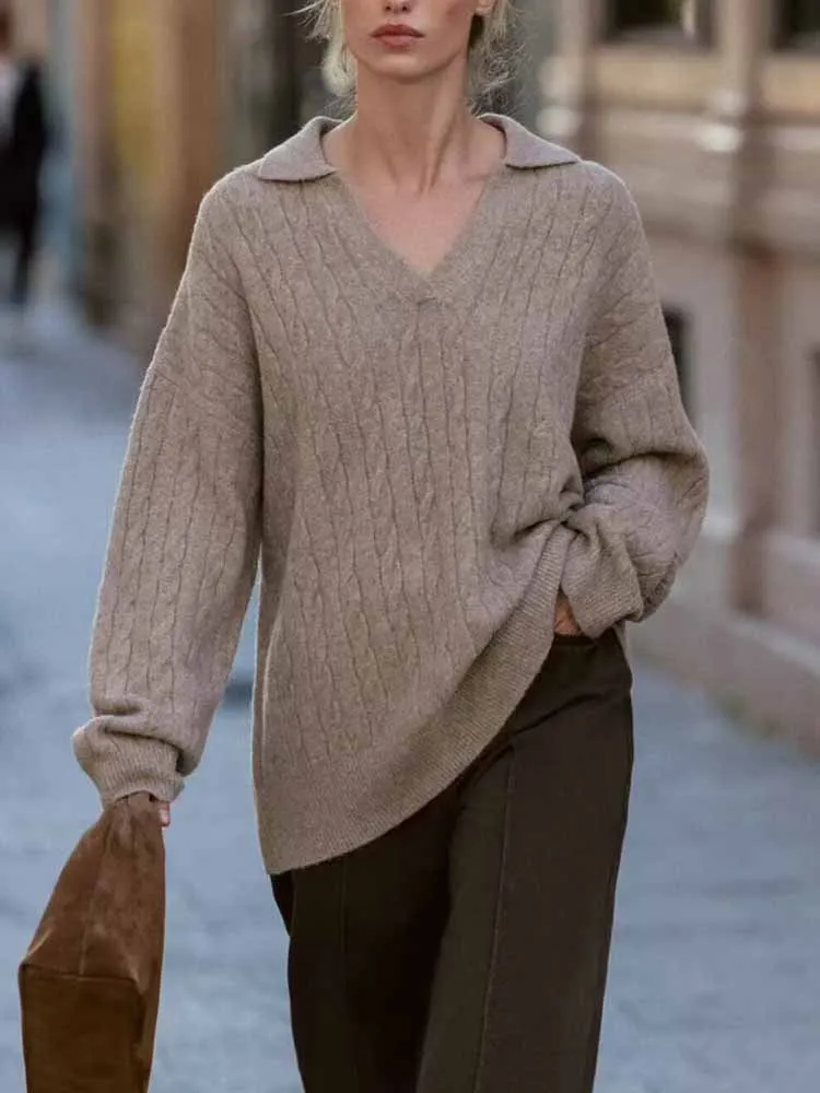 

Осенняя новая модная женская одежда в европейском и американском стиле, восьминити плетеный воротник-поло, универсальный вязаный свитер