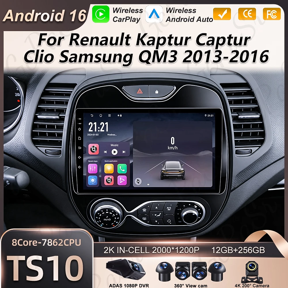 

Автомагнитола Android 16 с CarPlay для Renault Kaptur Captur Clio Samsung QM3 2013-2016, GPS-стерео, мультимедийный плеер, Bluetooth, Wi-Fi