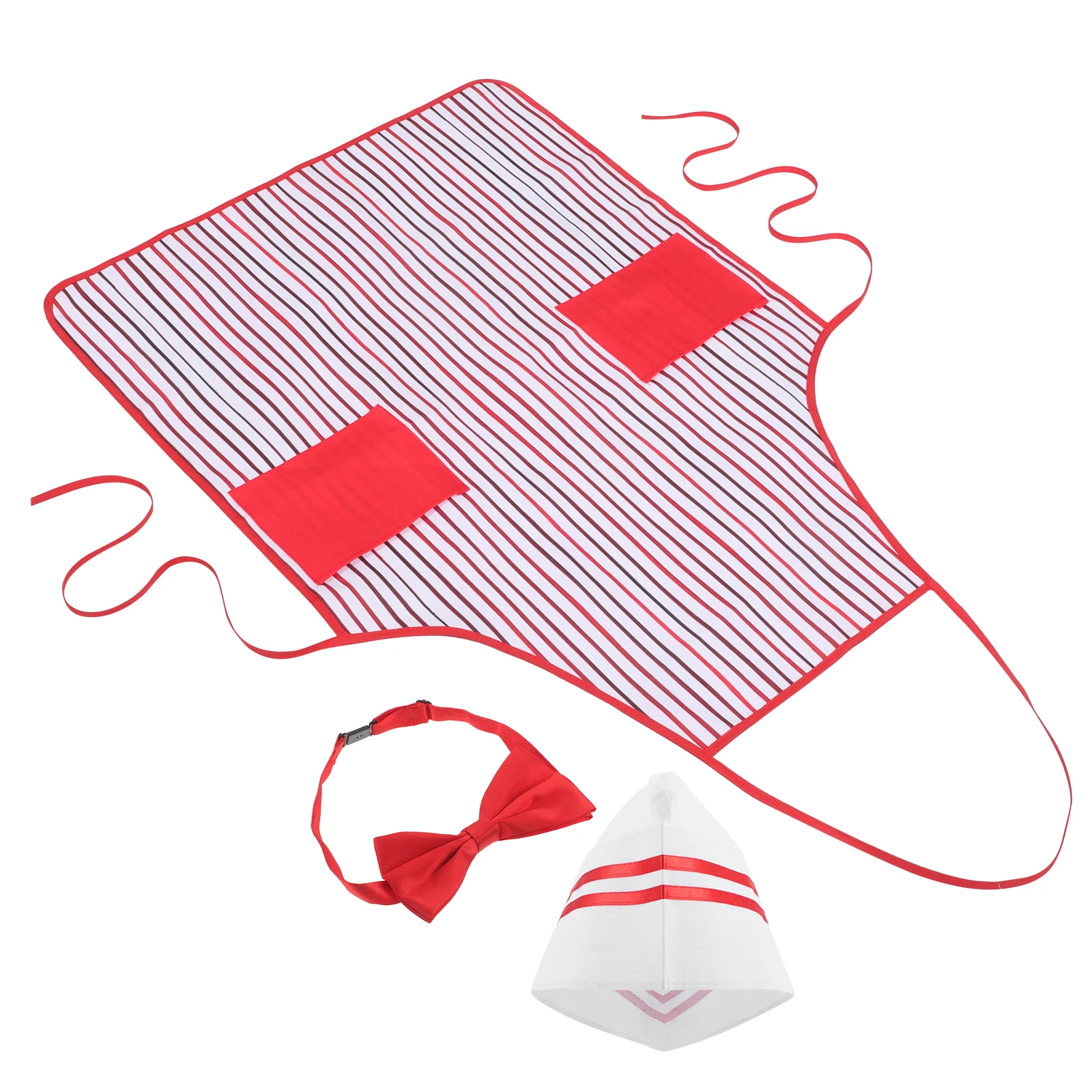 

1 set Chef Costume Set Striped Apron Hat Bowtie Halloween Party Men Women Adult Cooking Roleplay Pretend Outfit