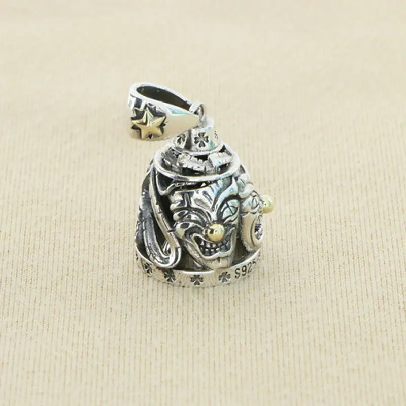 

Wholesale personalized pure silver ringing clown bell pendants, vintage men's and women's hip-hop creative trendy jewelry, neckl