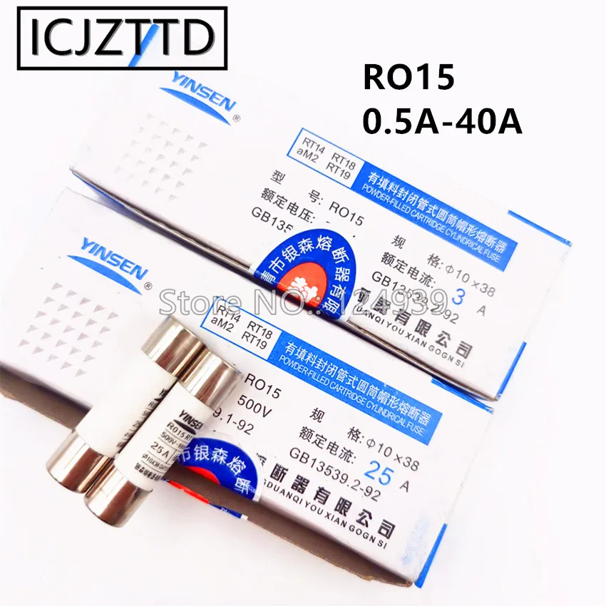 20 Stks/doos RO15 Keramische Zekering 10X38Mm 0.5A 1A 2A 3A 4A 5A 6A 8A 10A 16A 20A 25A 32A 40A 10*38Mm 500V R015 10*38 10X38 Zekering