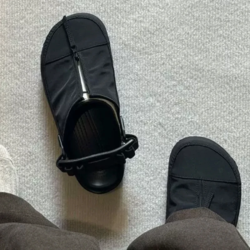 Men's Front Zipper Slip-On Mules Non-Slip Slides 2026 Outdoor Casual Shoes Commuter Thick-Soled Backless Beach Sandals for Men