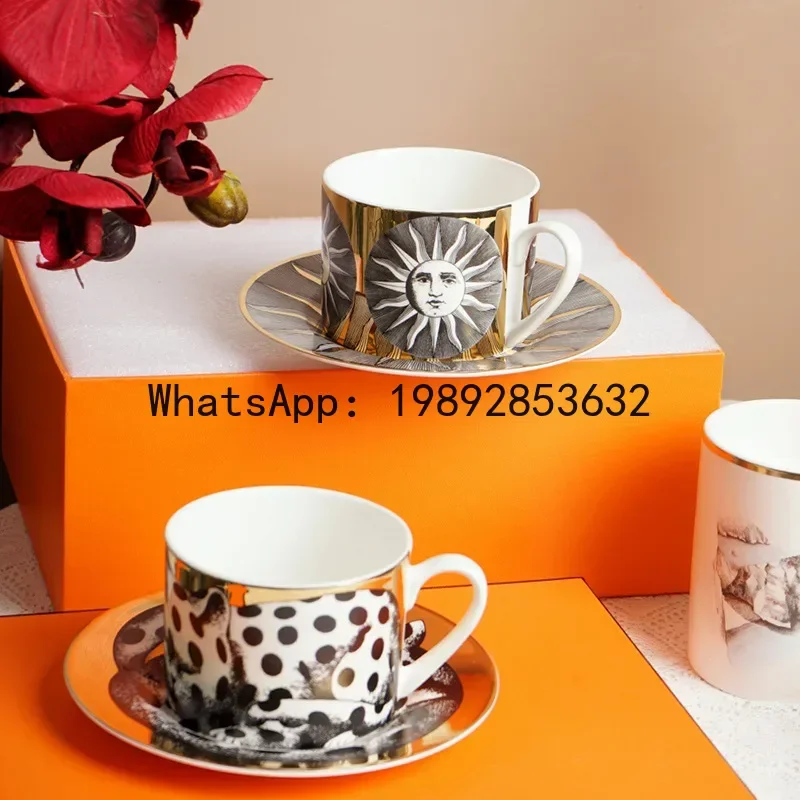 

Ceramics Mugs Vintage Teaware Sets Coffee Cup Saucer Set with Plate 350ml Cupa for Office Flower Tea Light Luxury Gift