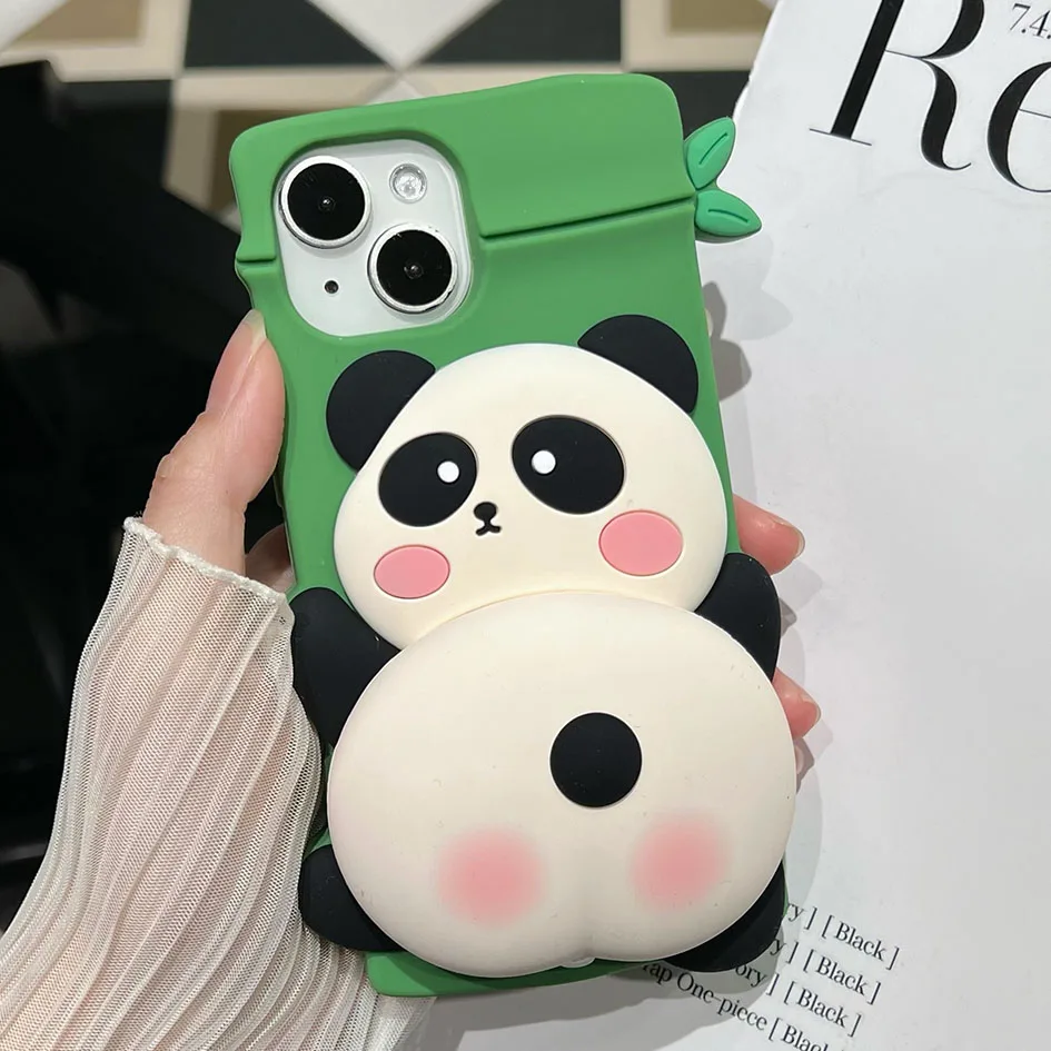 

Funny Dynami Cartoon Panda 3D Phone Case For iPhone 15 13 12 14 Pro Max 15Pro i11 13PM Protection Soft Silicone Cute cover kids