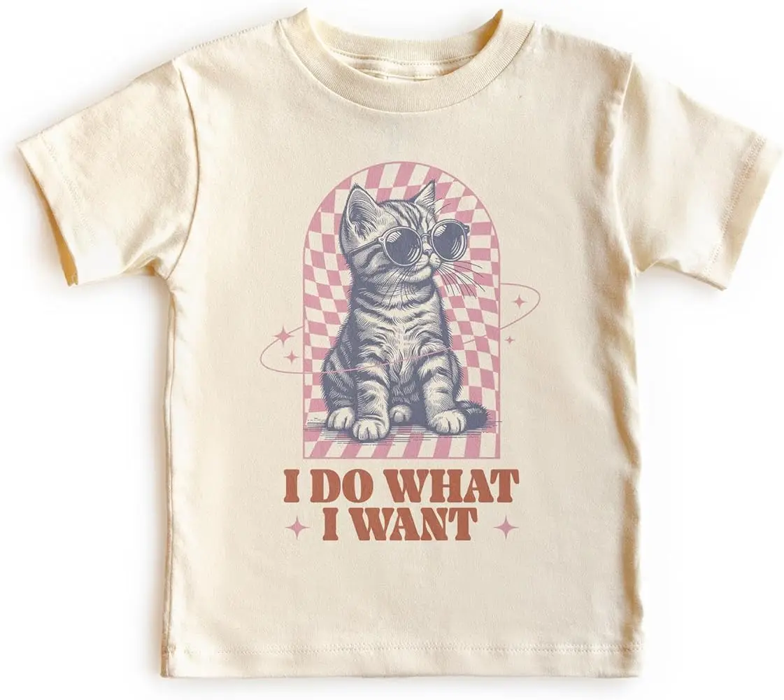 I Do What I Want Kitten Toddler Shirt For Girls - Cute Funny Sassy Cat Lover Gift - Natural Toddler   Summer Short Sleeve