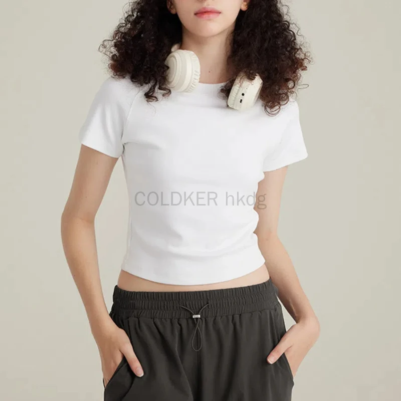 

Y2K Vintage Short Sleeve T-Shirt Women Simple Casual Soft All-Match Basic Crop Tops Tees Summer Fashion Skinny Tops Black White