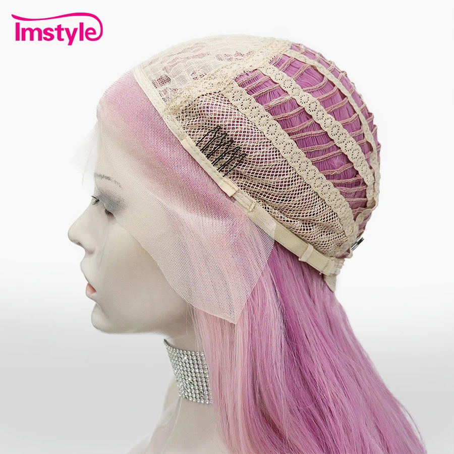 Imstyle Ombre Roze Pruik Synthetische Laca Front Pruik Highlight Lange Golvende Pruiken Voor Vrouwen Hittebestendige Vezel Cosplay Pruik