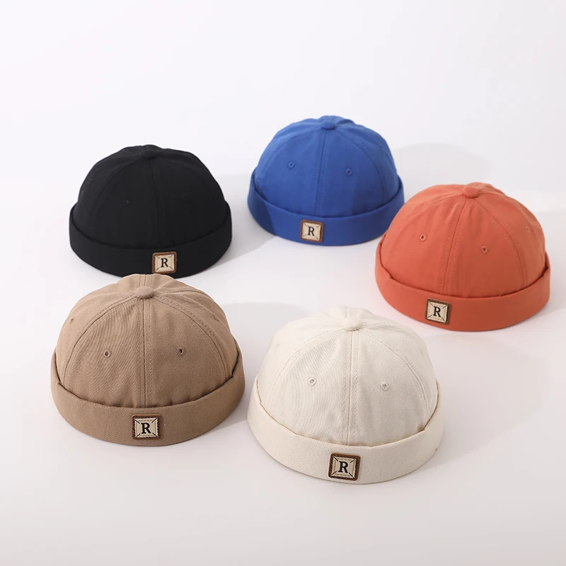 Doitbest 2023 Girls Docker Cap Brimless Beanie Hat R Label Spring Boys Kids Melon Hat Cotton Simple Fashion Landlord Hats