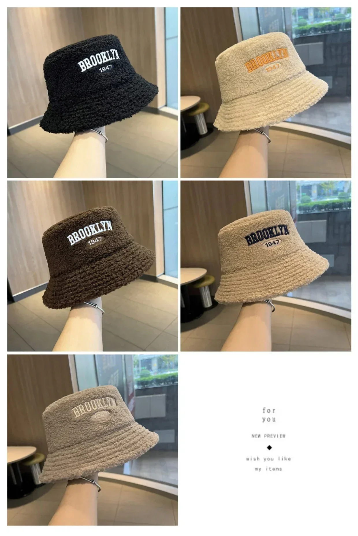 Letter Embroidered Lambswool Bucket Hat for Women in Autumn and Winter