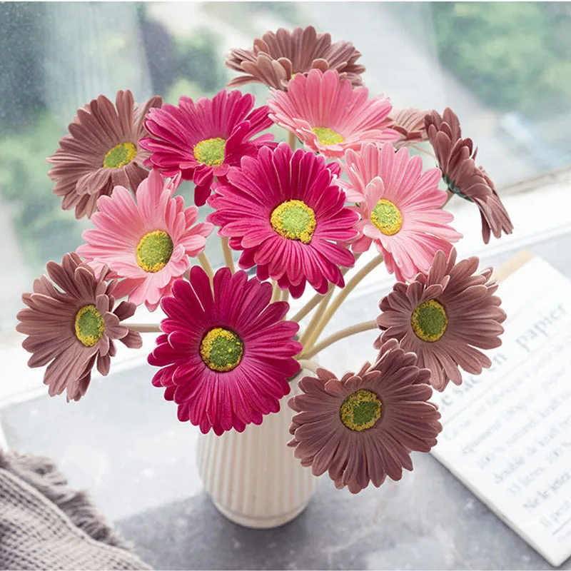 10Pc/lot Faux PU Gerbera Artificial Flowers Wedding Decor Floral Party Event Home Decoration Gerberas Bridal Bouquet Accessories