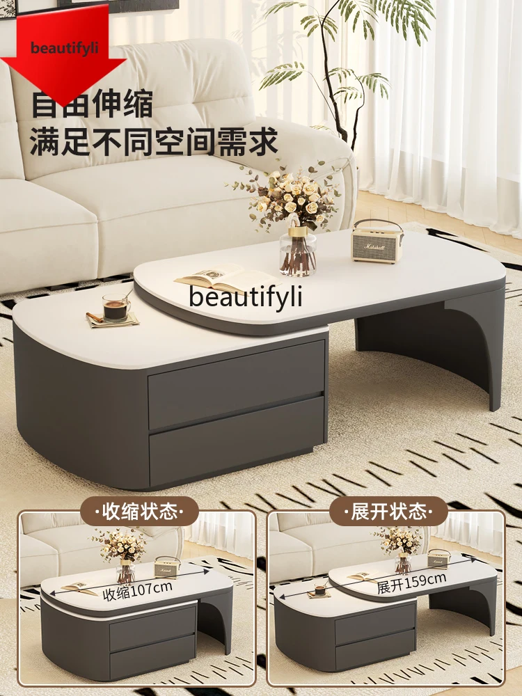 

K185 Italian Stone Plate Coffee Table Light Luxury Modern Simple Retractable Tea Table Living Room Home