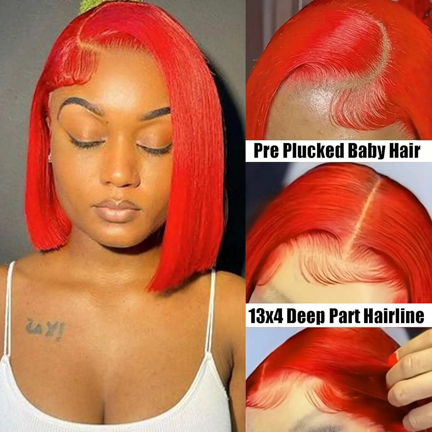 

Shipping From US Red Bob Wig Human Hair 10--12Inch Short Bob Wig Human Hair 150% Transparent 13x4 Frontal Lace Wig Bob for Women