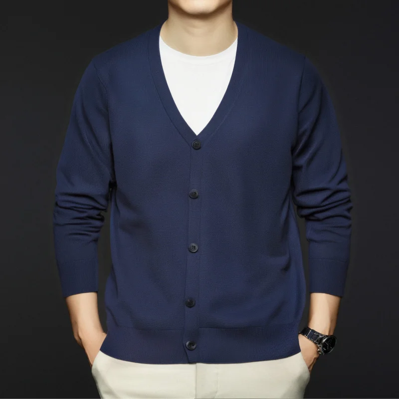 

Men'S Knitted Cardigan Spring And Autumn Solid Color Simple Casual Versatile Thin Sweater Outerwear Top