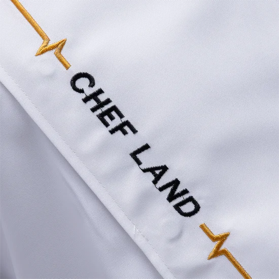 แขนยาว Chef แจ็คเก็ต Kitchen Chef ร้านอาหาร Uniform Custom เสื้อโลโก้บริการเบเกอรี่ Breathable Chef ชุดผ้ากันเปื้อนสีขาวผู้ชาย