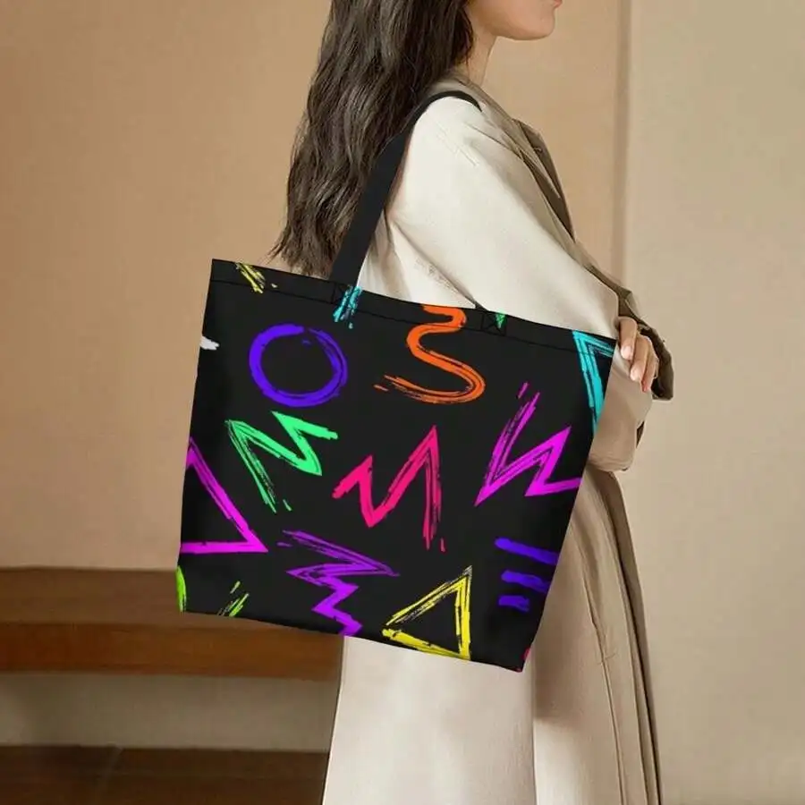 

Vaporwave Style Casual Tote Bag With Neon Geometric Brush Strokes Print