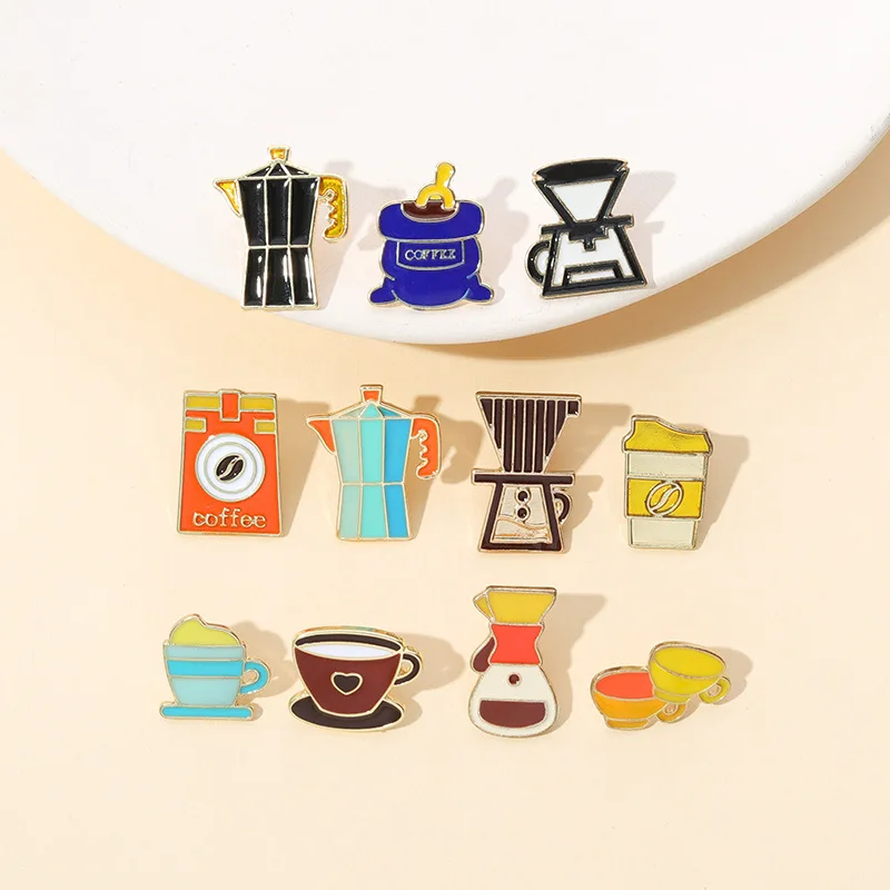 Cartoon Coffee Tool Series pins Vintage American Style Brooch Coffee shop Souvenir Badge Accessories wholesale Send guests gifts